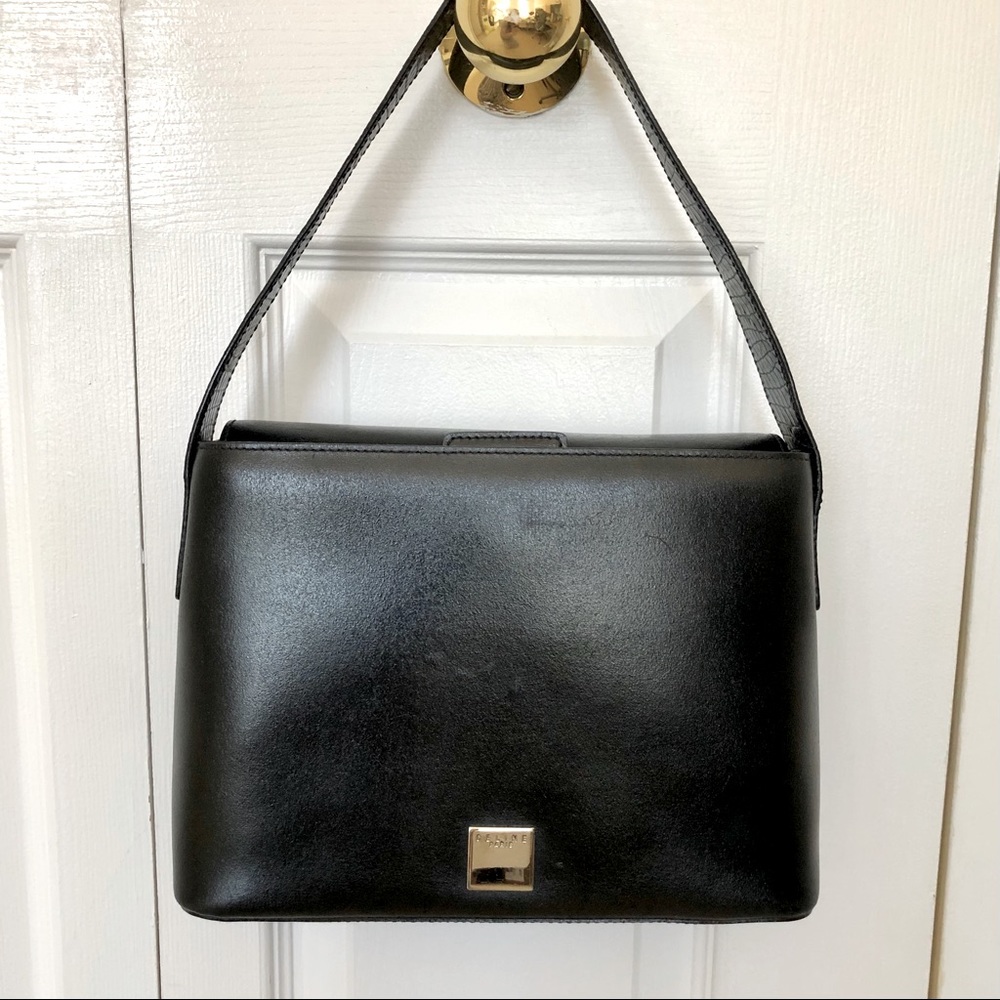 💯🤩vintage Celine handbag in shiny black calfskin leather